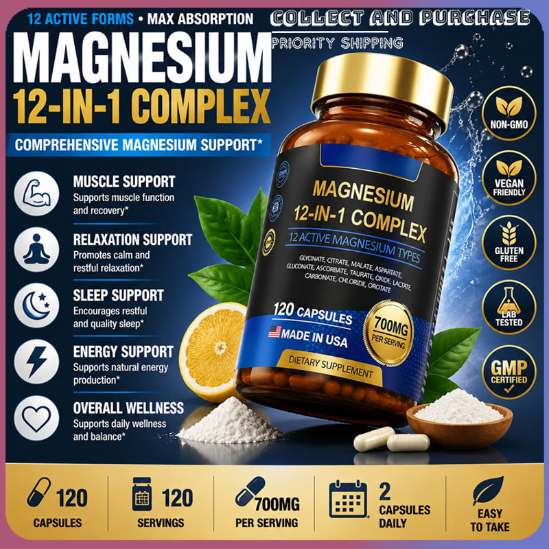 Magnesium Glycinate Capsule - Kompleks Magnesium Non-GMO 700mg dengan 12